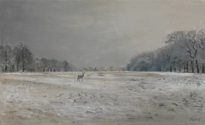 Veado na neve - Richmond Park, 2015 (óleo sobre tela)