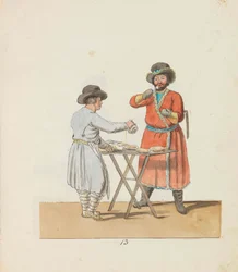 Vendedor de Kissel e cocheiro senhorial Da série The St. Petersburg Peddlers, 1799.