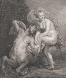 Deianeira recebendo a túnica envenenada de Nessus, e o centauro ferido caindo ao..., 1778.