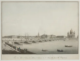 Vista da Ponte de São Isaac em Petersburgo - Christian Gottlieb Hammer (1779-1864). Gravura, aguarela, antes de 1820. Museu Estadual de História de São Petersburgo