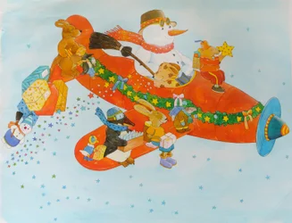 Avião de Natal com Boneco de Neve