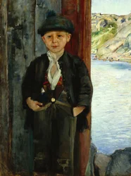 Rapaz junto à parede da casa, c.1890