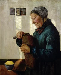 Mulher cortando pão