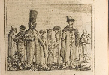 Traje tradicional dos moscovitas Ilustração de Travels to the Great Duke of Muscovy and the Kin