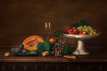Natureza morta clássica com frutas