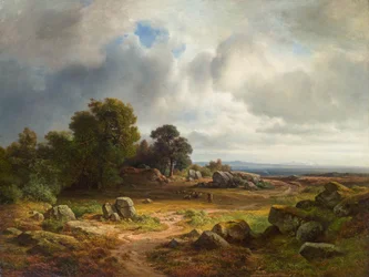 Ampla paisagem com rebanho de ovelhas