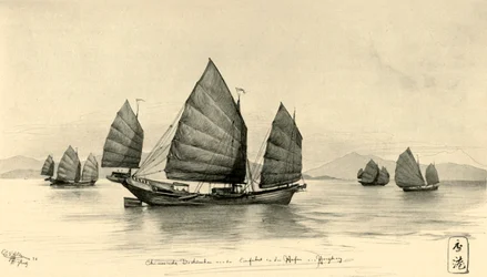 Juncos chineses na entrada do porto de Hong Kong, 1898.