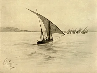 Felucas no rio Nilo, Cairo, Egito, 1898.