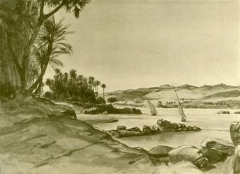 Felucas no rio Nilo, Egito, 1898.
