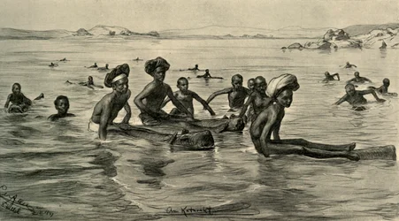 Homens no Rio Nilo na Primeira Catarata, Egito, 1898.