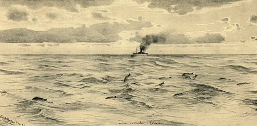 Navio a vapor no Oceano Índico, 1898.