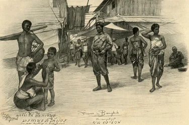 Cena de rua, Bangkok, Sião, 1898.