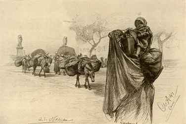 Mulher e criança perto da ponte Kobri el Gezira, Cairo, 1898.