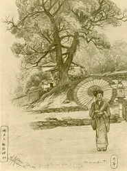 Mulher com guarda-sol, Nagasaki, Japão, 1898.