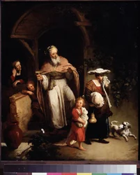 (A expulsão de Hagar) Ismael é o primeiro filho de Abraão com Hagar (Hagar), a serva egípcia de sua esposa Sara. Após o nascimento de Isaque, Ismael e Agar são expulsos. Pintura de Christian Wilhelm Ernst Dietrich (1712-1774) Musa do século XVIII