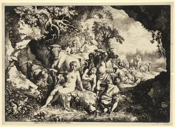 Ninfas a banhar-se numa gruta rochosa