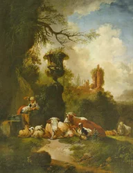 Paisagem bucólica com urna