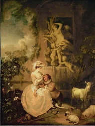 Amantes com ovelhas e cabras (óleo sobre tela)