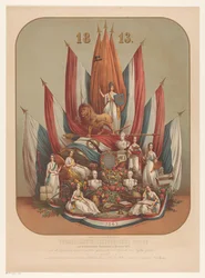 Representação alegórica comemorativa da importante revolução de Novembro de 1813
Homenagem alegórico-cénica à memorável Revolução de Novembro de 1813 (...) (título sobre o objecto)