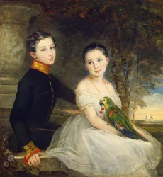 Crianças com papagaio par Robertson, Christina (1796-1854)