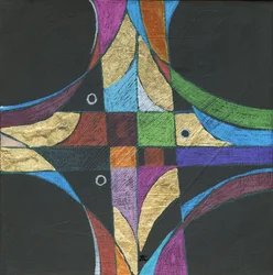 Sign Of The Cross, c. 2013 (acrílico e lápis de cor com folha de ouro sobre painel)