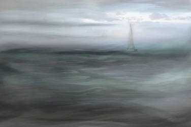 Veleiro no Oceano Envolto em Nevoeiro