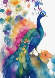 Pavão em aguarela vibrante