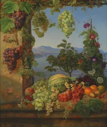 Frutas em uma paisagem italiana