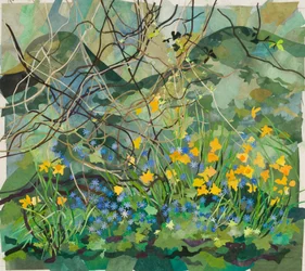 Cornerways Garden Daffodils and Blue Anemonies, 2013 (colagem de papel pintado com aguarela)