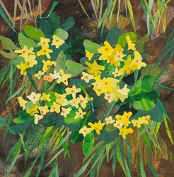 Southolt Primroses, 2025 (colagem de papel pintado com aguarela)