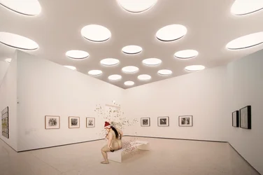 Um Pai Natal nu numa galeria de arte