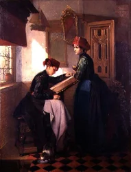 Hindeloopen Girls in an Interior (óleo sobre painel)