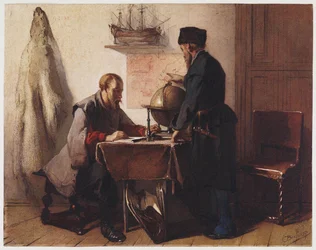 Jacob van Heemskerk e Willem Barendsz. planejar sua viagem ao Ártico em 1594