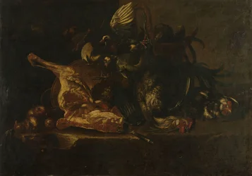 Natureza morta com carne e aves mortas