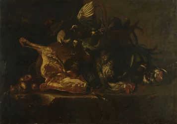 Natureza morta com carne e aves mortas