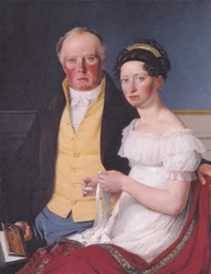 Dinamarquês:  Greve Preben Bille-Brahe og hans anden hustru Johanne Caroline, født Falbe Retrato duplo do conde Preben Bille-Brahe e da sua segunda mulher, Johanne Caroline, nee Falbe