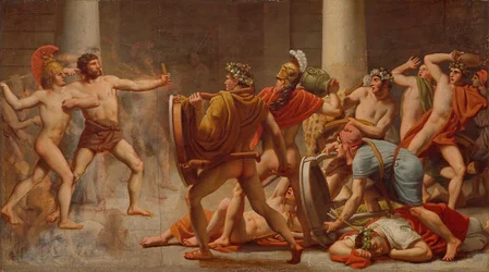 A vingança de Ulisses contra os pretendentes de Penélope.