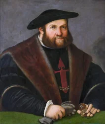 Alemão: Retrato de Ulrich Ehinger (1485-1537) (Retrato de um Cavaleiro de Santiago) Ulrich Ehinger como Cavaleiro da Ordem de Santiago