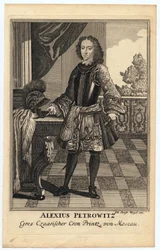 Retrato do Czarevich Alexei Petrovich da Rússia (1690-1718) (Alexis Petrovitch Romanov) - Wiegel, Christoph (1654-1725) - 1710 - Gravura em cobre - 31,2x19,7 - Coleção Particular