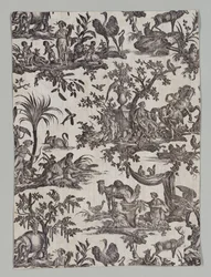 Fragmento de Algodão Impresso em Cobre com Design Les quatres parties du monde, 1788.