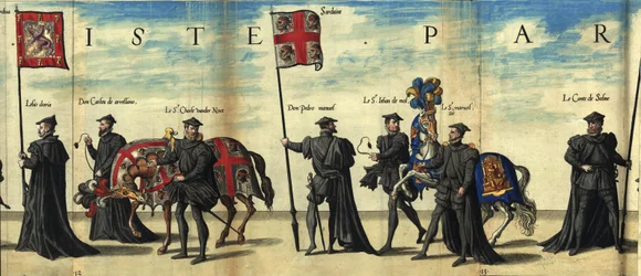 Bandeira do Reino da Sardenha no cortejo fúnebre do imperador Carlos V