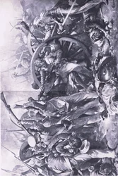 A Batalha de Meanee, 17 de fevereiro de 1843: A luta contra as armas, ilustração das Batalhas Britânicas na Terra e no Mar, 1915
