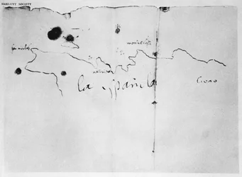Esboço da costa de Espanola, desenhado por Colombo na primeira viagem, do original em posse do Duque de Berwick e de Alba, 1492 (tinta sobre papel)