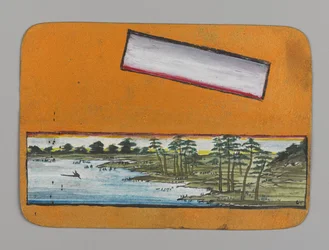Cartão pequeno com paisagem, ca. 1880. Aguarela, tinta preta e tinta metálica