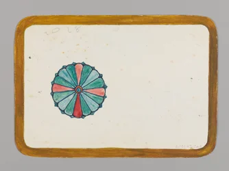 Pequeno cartão com crisântemo estilizado, ca. 1880. Aguarela, tinta preta e tinta metálica