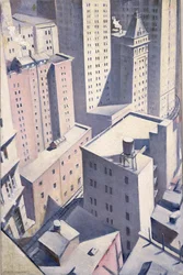 Olhando para baixo no centro da cidade, 1920 (gravura e ponto seco)