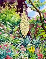 Jardim com flor de mandioca (aquarela sobre papel)