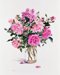 Rosas em uma jarra de vidro (wc no papel)