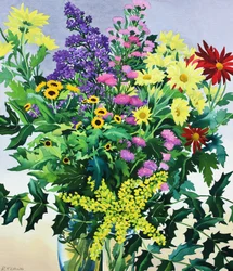 Flores de inverno e folhas (aquarela sobre papel)