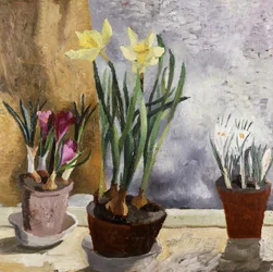 Açafrão e narciso (narcisos) em vasos. Pintura de Christopher Wood (1901-1930) Coleção particular.